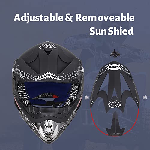 Oumurs Adult Dirt Bike Helmet With Goggles Gloves & Mask Adjustable Sun Visor Dot/Fmvss-218 Motorcycle Adult Atv Helmet Off-Road Motocross Downhill Moped Mx For Unisex-Adult-New Black Skull thumb #7