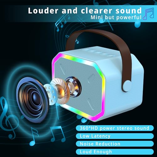 Image of Mini Karaoke Machine for Kids, Portable Bluetooth Karaoke Speaker with Wilreless Microphones and Led Lights for Home Party, Birthday Gifts for Boys /Girls, Toys for 7 8 9 10 11 Years Teen Children