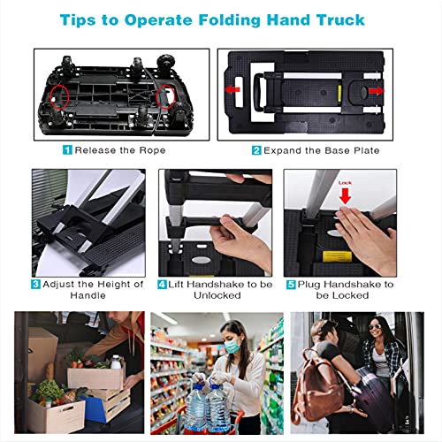 Monyus Folding Hand Truck with 2 Brake Wheels, 330 lbs Heavy Duty Luggage Cart, 7 Wheels Hand Truck Dolly Foldable with Stretchable Base, Utility Cart for Luggage, Travel Shopping Moving Office Use - Thumbnail 7