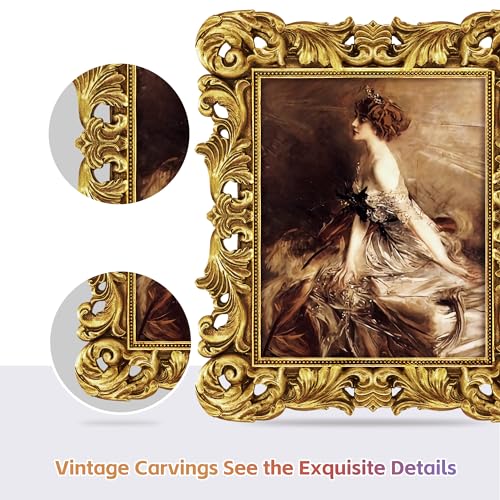 Image of Gold Frames 8x10 Vintage Ornate Picture Frame Antique Baroque | Real Glass, Wall or Tabletop Display, Fits 8x10 or 5x7 Photo with Mat