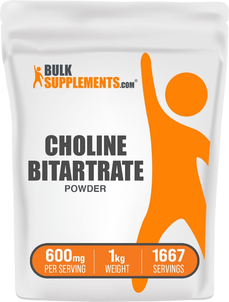 BulkSupplements.com Choline Bitartrate Powder - Choline Supplements - Unflavored & Gluten Free, 600mg per Serving, 1kg (2.2 lbs) (Pack of 1) 2.2 Pound (Pack of 1)