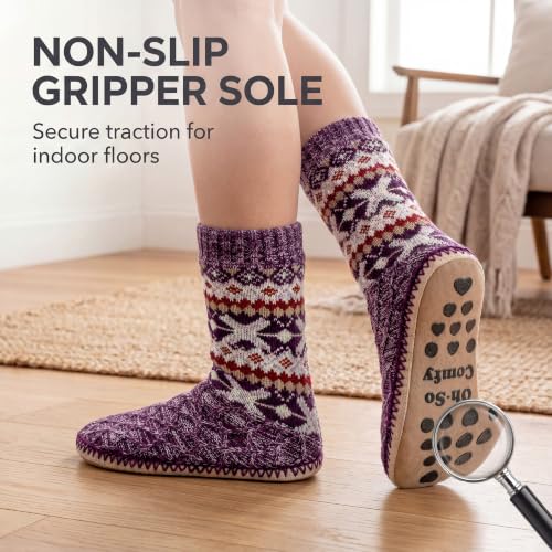 Image of cosyone1997 Slipper Socks for Women Warm Fuzzy Non Slip Soft Sole | Sherpa lining, padded sole, stretchy cuff and gripper dots for bedroom or lounging; gift-ready box, machine washable