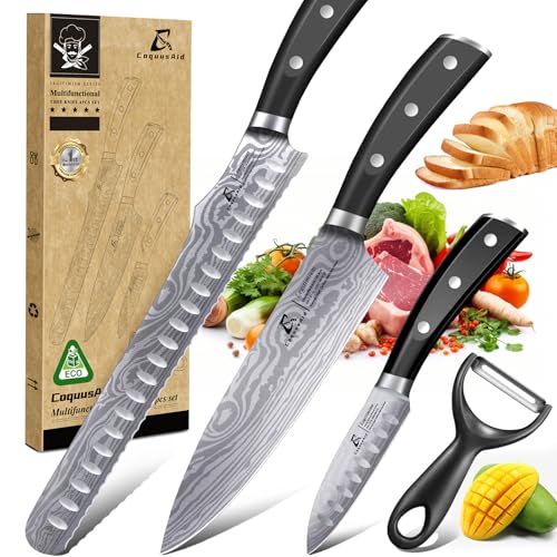 CoquusAid Kitchen Knives Set, 4 PCS Professional Chef Knife Set, Razor Sharp High Carbon Stainless Steel Knife Set, Ergonomic Handle Design, Ideal for Everyday Home Use, Perfect Gifts for Kitchen