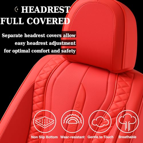 Image of Coverado D-9110 Universal Leather Car Seat Protectors Full Set, Waterproof Seat Covers for Front and Back Seats, Faux Leather Seat Covers Universal Fit for Most Cars (A-Red, FullSet)
