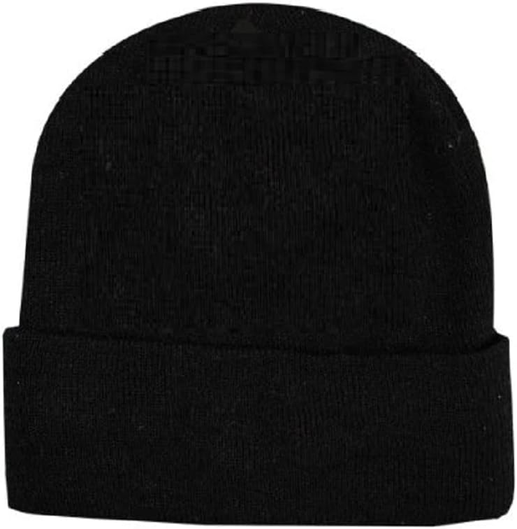 Kids Winter Thermal Lined Beanie Polyester Hat (22cm x 18cm x 2cm) - Comfortable & Classic Plain Black Design, Perfect Headwear for Cold Weather, 1 Piece