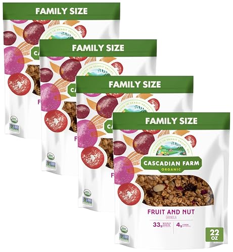 Image of Cascadian Farm Organic Granola, Fruit and Nut Cereal, Resealable Pouch, Family Size, 22 oz (Pack of 4)