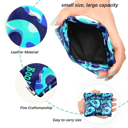 Graffiti Blue Skull Squeeze Coin Purse, Leather Coin Purse, Mini Wallet, Compact and Portable, Unisex2