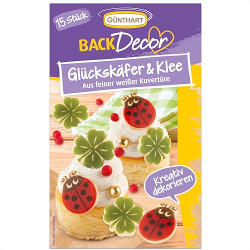 Günthart BackDecor Glückskäfer & Kleeblätter aus feiner weißer Kuvertüre