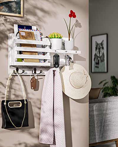 SWTYMIKI Key Holder for Wall White, Wooden Key Hooks with Shelf and 4 Double Hooks, Wall Mounted Key Holder for Entryway, Mudroom, Hallway, Bedroom, Living Room, Install with Screws - Cosy Home Interiors SWTYMIKI Key Holder for Wall White, Wooden Key Hooks with Shelf and 4 Double Hooks, Wall Mounted Key Holder for Entryway, Mudroom, Hallway, Bedroom, Living Room, Install with Screws - Image 5