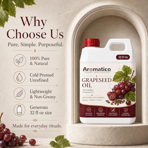 Image of AROMATICO Grapeseed Oil for Skin, Hair and Body Care, Multipurpose Carrier Oil for Massage, Scalp Care, Dry Skin Routine, DIY Beauty and Natural Glow - 946 ml