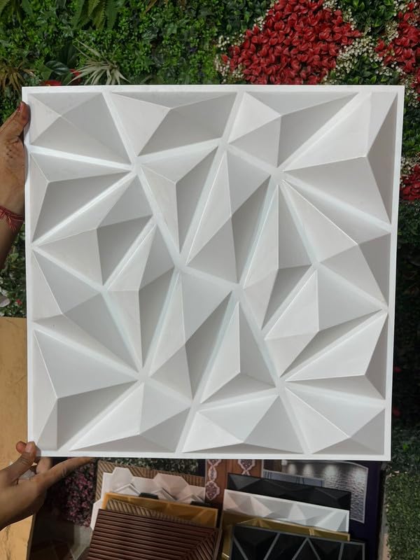 Image of 3D Wall Panels White Colour I Diamond Stone Design I Embossed and Paintable I Panel Size 20 inch X 20 inch I Pack of 30 Panels I Wall Covering Area 82.66 Sq.Ft. (PVC)
