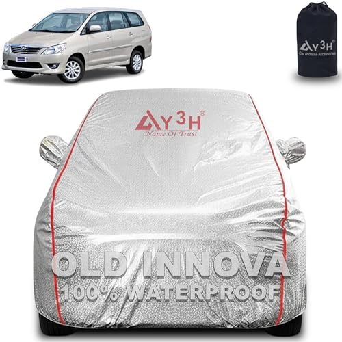 Image of 100% Waterproof Car Cover Compatible with Toyota Innova Old | All Weather, Dust Proof, UV Protective with Mirror Pocket (Silver Magic)