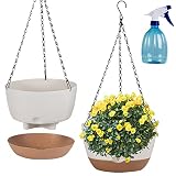 EURCRBU 2 Pack Hanging Planters for Outdoor Indoor Plants, 10 Inch Plastic Outdoor Hanging Planter,