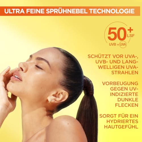 Garnier Vitamin C* Glowy UV Over Make-up Spray LSF 50+ – transparentes Gesichtsspray mit hohem Sonnenschutz und Vitamin C* für über dem Make-up, 75 ml