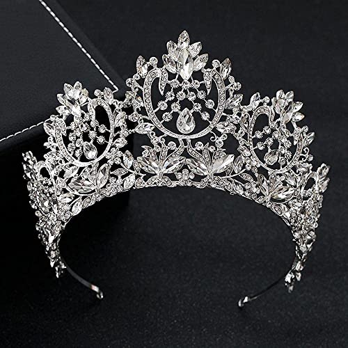 Diadema de novia con corona de rhinestone y cristales grandes