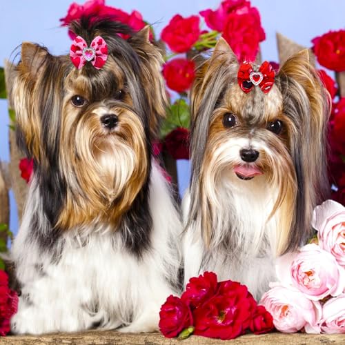 50pcs Valentine’s Day Dog Hair Bows, Red Pink Love Rhinestone Romantic Pet Hair Bows with Rubber Bands, Puppy Bowknot Topknot Pet Grooming Bows for Dog Hair Accessories 50pcs Valentine’s Day Dog Hair Bows, Red Pink Love Rhinestone Romantic Pet Hair Bows with Rubber Bands, Puppy Bowknot Topknot Pet Grooming Bows for Dog Hair Accessories