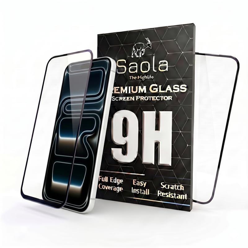 Image of Saola HD+ Oleophobic Tempered Glass For Apple Iphone 17 Pro (PACK OF 1) with Hassle-less Installation Kit. Full screen Coverage. 6.3 inch