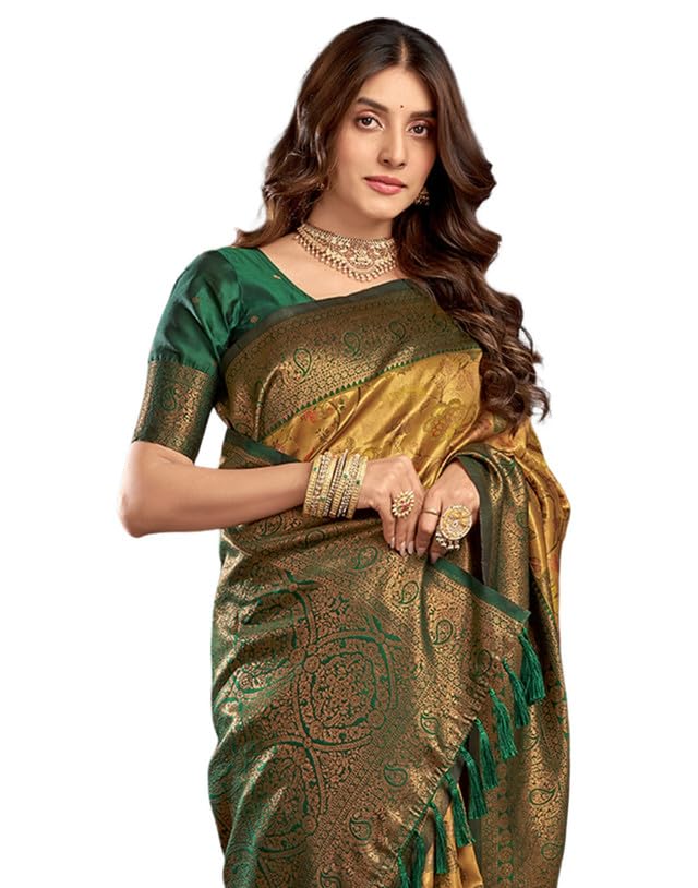 Image of SIRIL Women's Kanjivaram Silk Saree Pure Silk Banarasi Saree With Unstitched Blouse Piece
