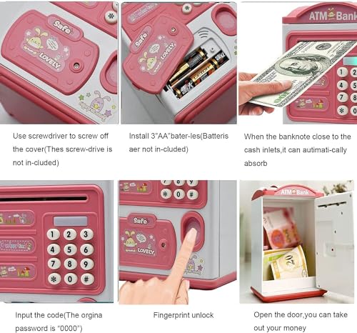 Image of Electric ATM Piggy Bank for Kids with Password and Finger Sensor - Pink