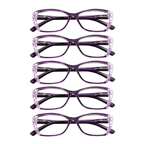Image of VisionGlobal 5 Pairs Reading Glasses with Spring Hinge, Blue Light Blocking Glasses for Women /Men