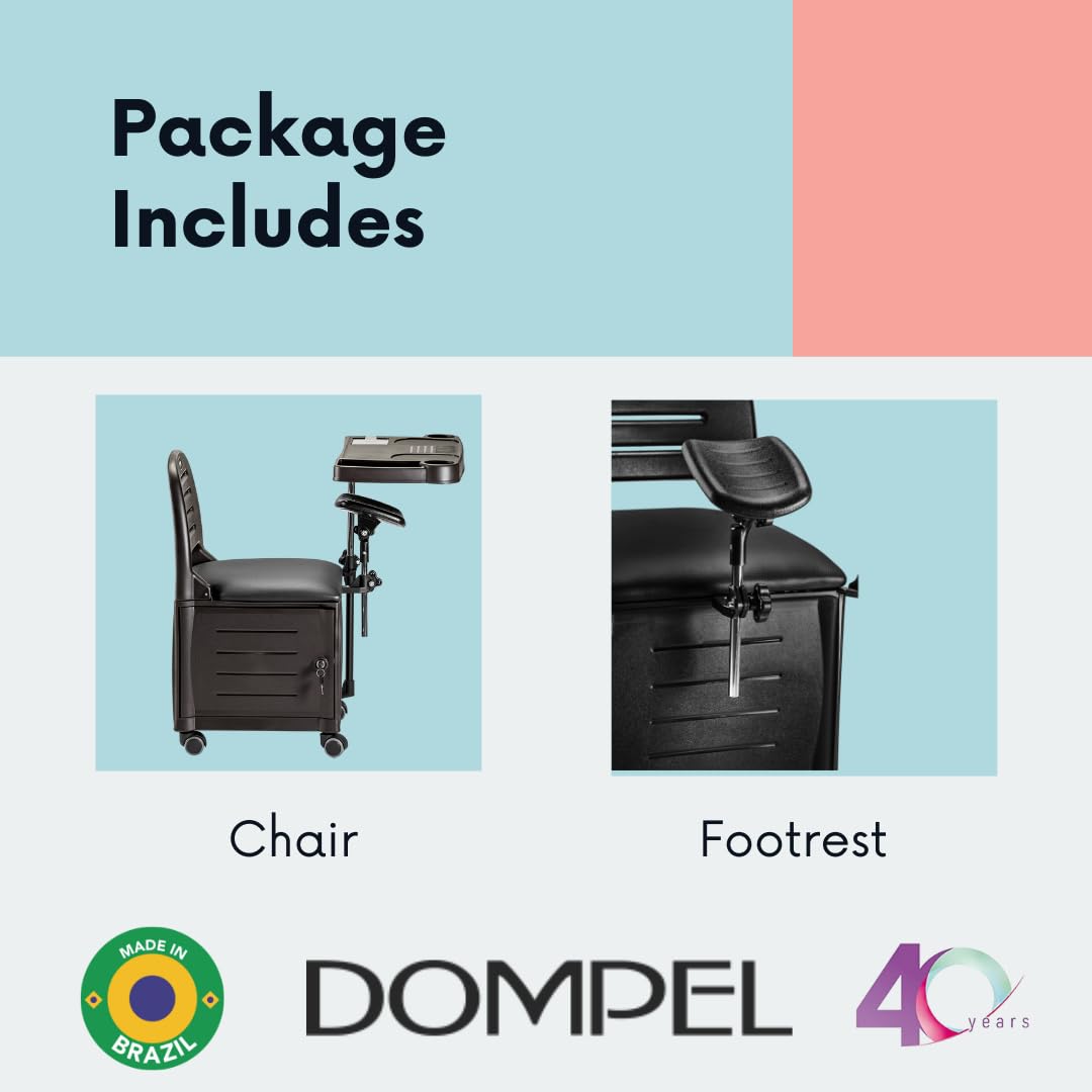 DOMPEL Carrito Silla de Manicura/Pedicura con Ruedas Veneza - Mesa/Carro con Cajones - Peluquería, Belleza, SPA - Made IN Brasil - Negro