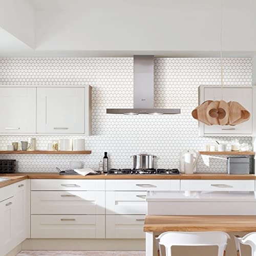 Sunwings Peel And Stick Stone Plastic Composite Tiles Backsplash For Kitchen Bathroom Hexagon Smart Mosaic Tile Wall Panels 10-Sheet 11.8”X 11.37” White #TOP1