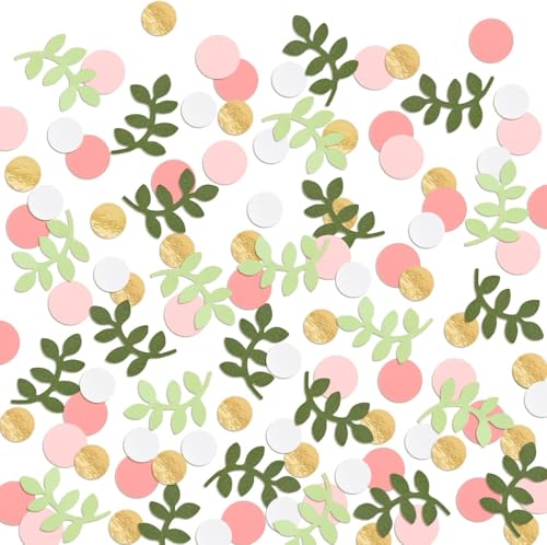 Happy Birthday Confetti Boho Leaf Kids Birthday Table Scatter Decorations for Baby Shower Table Confetti Party Decorations Pink