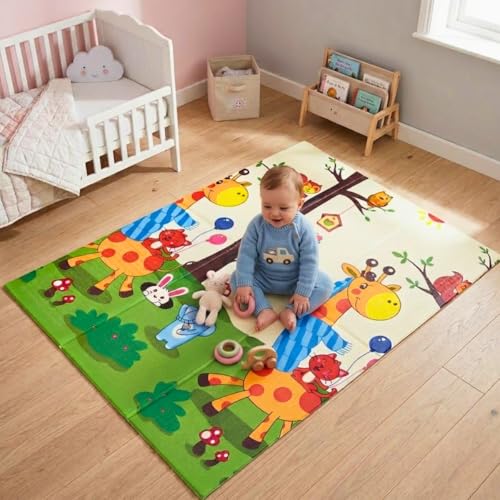 Tapete Tatame Infantil Emborrachado Dobrável Dupla Face Macio Bebê Criança 180x120cm 8mm Estampa Bichos Colorido (Estampa2)