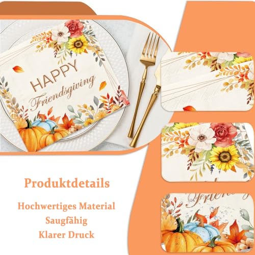 ParPix 20 Stück Kürbis Servietten Herbst Deko, 33x33cm Herbstdeko Servietten, Tischdeko Herbst Serviettens, Herbst Thanksgiving Papierservietten, Herbstservietten, Erntedankfest Papierservietten