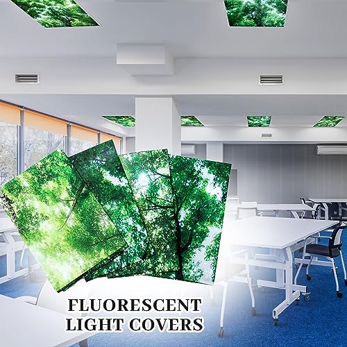 Image of ROCEEI Pack of 4 Fluorescent Light Covers for Ceiling Lights, 4 x 2 Ft, Magnetic Light Covers for Classroom Office Home School Ceiling Decor(Forest)
