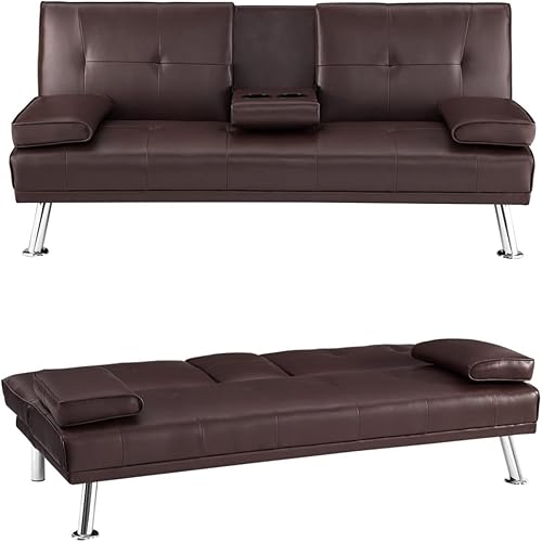 Miniatura 7 de Naomi Home Sofá cama futón con reposabrazos, sofá cama convertible para sala de estar, máxima comodidad y flexibilidad, sofá futón de piel sintética