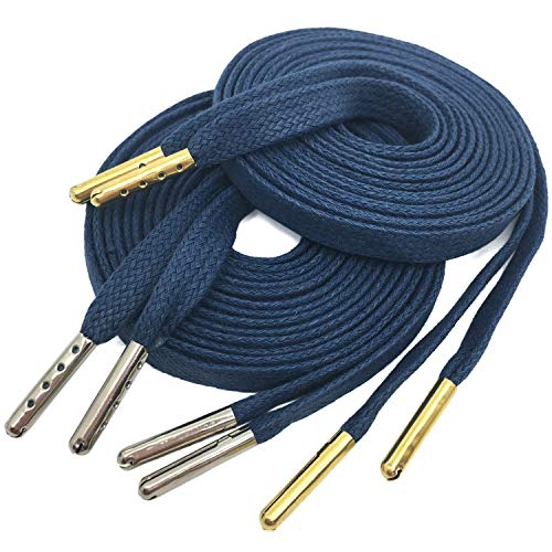Buy YJRVFINE 1/3"Flat Waxed Cotton Shoelaces Blue with Metal Tips 28