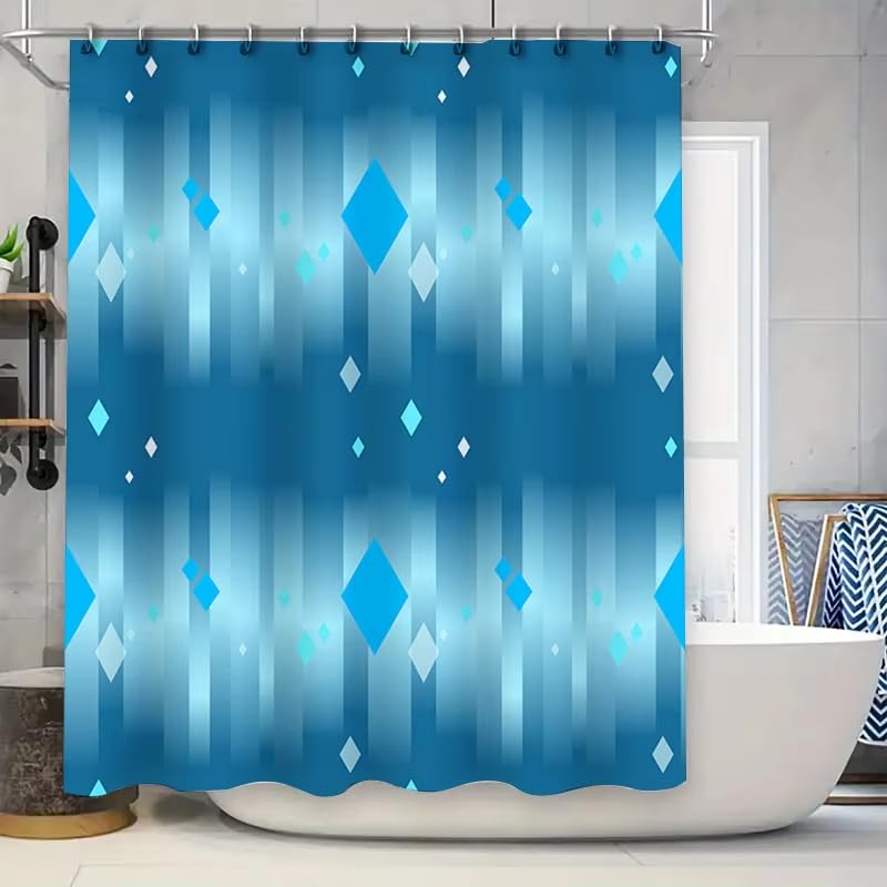 Rideau de douche 150x180 géométriques bleu en polyester imperméable