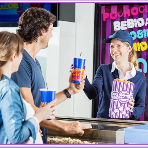 Image of Leinuosen 500 Pcs Paper Popcorn Bags Bulk 2 oz Large Flat Bottom Boxes Disposable Container Sleeve Movie Night Popcorn Bucket for Retro Movie Themed Party Carnival Supplies (Purple)