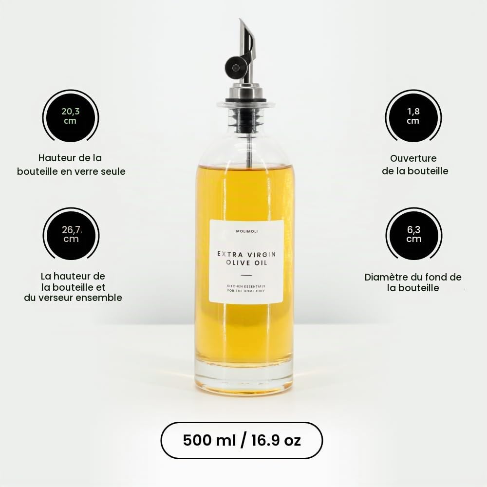 Molimoli Bouteille Distributrice d'Huile d'Olive pour Cuisine, Verseur Automatique, Bouteille en Verre pour Cuisine, Cruche à Huile d'Olive, | Ensemble de 2