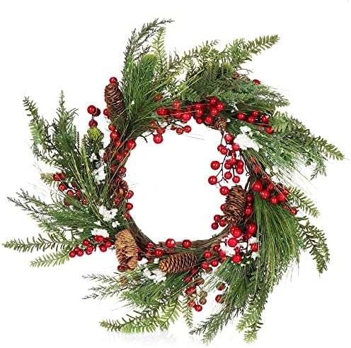 Couronne De Porte De Noël Ronde De 35 Cm Avec Décorations Rouges
