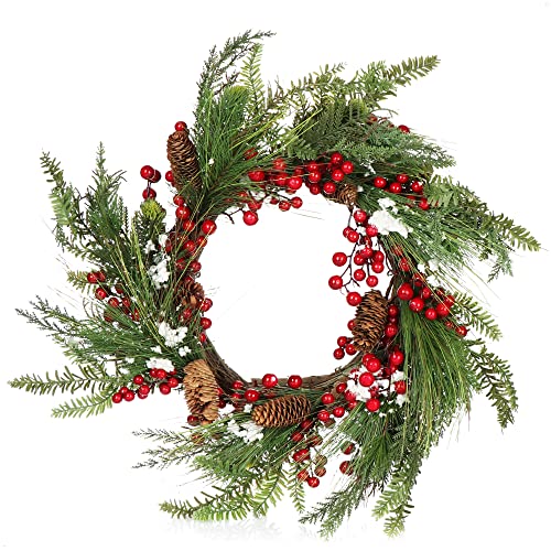 COM-FOUR® Couronne de Porte de Noël - Couronne de l'Avent avec Pommes de pin, Baies et Feuilles - Couronne décorative - Décoration de Noël - Couronne de Table - Couronne de Noël