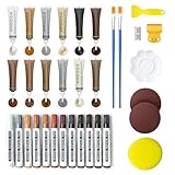 Wood Furniture Repair Kit,12 Color Wood Filler and 12 Colors Wood Scratch Repair Markers, Professional Repair Tools for Stains, Scratches, Wood Floors, Tables, Bedposts,Wood Repair kit