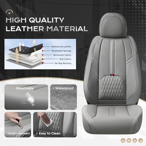 Image of Coverado Car Seat Covers for Front Seat, Leather Seat Cover for Cars, Waterproof Seat Cover with Lumbar Support, Universal Car Seat Protector, Driver Seat Cushion Universal for Most Vehicles (Gray)