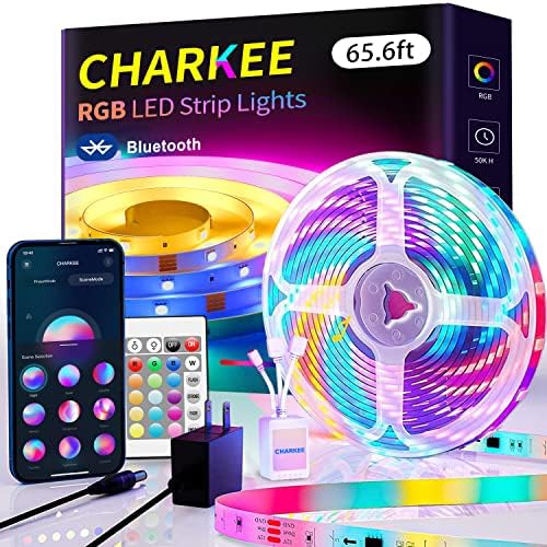 CHARKEE LED Strip Lights 1 Roll of 65.6 ft, Color Changing LED Lights Strips for Bedroom, SMD5050 Flexible LED Tape Light with APP/Remote Control, Bluetooth LED Lights for Bedroom, Indoor, DIY