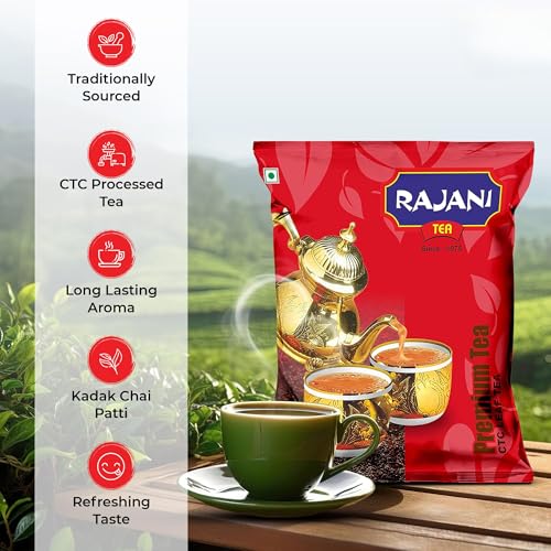 Image of RAJANI Premium Leaf Tea Powder (500gm), Pure Assam CTC Process Kadak Chai Patti | Rich Flavoured Premium Black Tea Powder with Strong & Refreshing Aroma