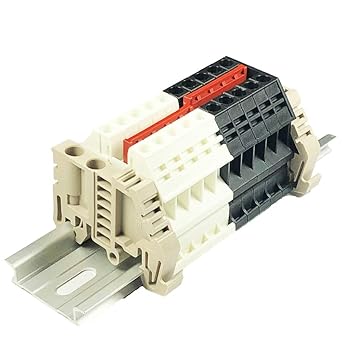 Dinkle Combiner DK6N White/Black Positive 10 Gang Negative 10 Gang Box Connector DIN Rail Terminal Blocks, 8-20 AWG, 50 Amp, 600 Volt, Common Positive Circuits, Common Negative Circuits