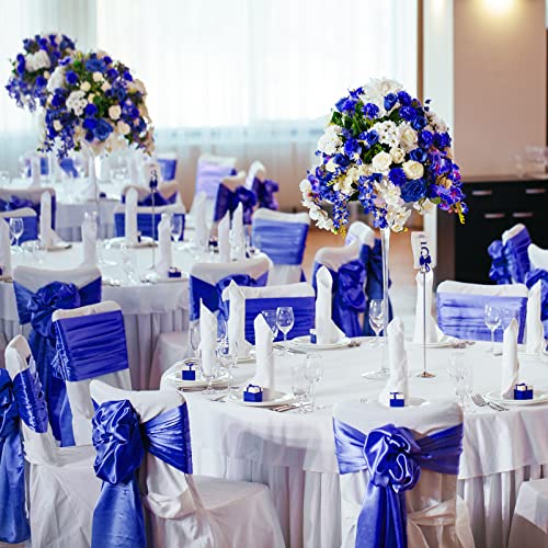Weltrxe 6 Pack Blue Satin Table Runner 12 X 108 Inch Long Wedding Satin Silk Table Runner For Wedding Reception, Baby/Bridal Shower, Banquet, Graduations, Birthday Party Decorations Satin Chair Sashes #TOP3