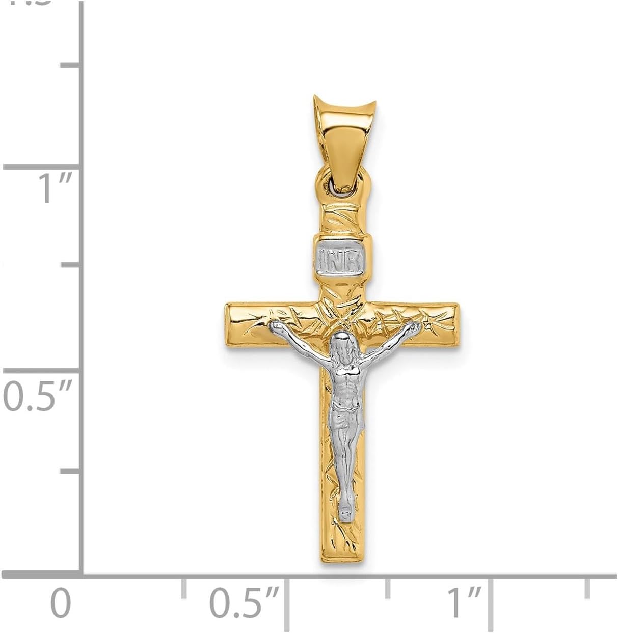 Real 14K Two-Tone Gold Latin Crucifix Cross Pendant Necklace with INRI Detail for Men and Women Christian Devotional Jewelry Faith Charm in Yellow and White Gold Spiritual Religious Fine Accessory - Image 3