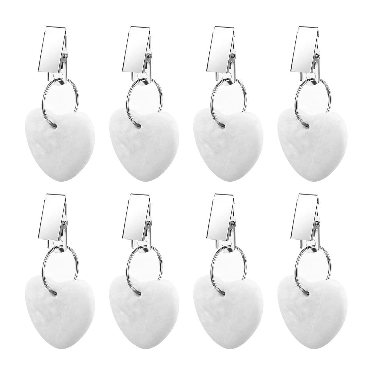 RJUN 8pcs Tablecloth Weights Tablecloth Pendant Stone Table Cover Weights Hangers with Metal Clips (Heart-White)