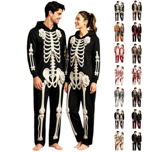 Skeleton Onesie Adult Unisex Spooky 3D Print Hooded Halloween Jumpsuit Cozy Couples Cosplay Party Costume 2026 - image 1