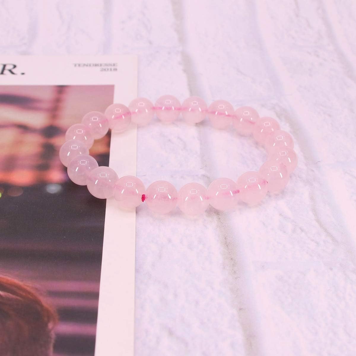 CHENYUE Natural A Grade Madagascar Rose Quartz Gemstone 10mm Round Beads Stretch Bracelet 7" Unisex, 7 inches - Image 3