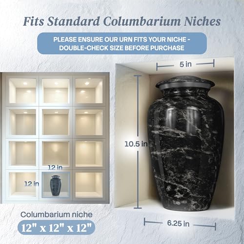 Image of Large Handcrafted Urn for Ashes Adult Male and Female - Cremation Urns for Human Ashes Adult Man and Woman - Decorative Funeral Urns - Memorial Urn with Black Marble Finish - Large (10.5 inch H x 6.25 inch W)