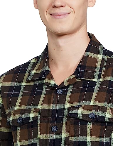 Image of The Indian Garage Co Men Regular Fit Checkered Full Sleeves Spread Collar Double Flap Pocket Casual Over Shirt