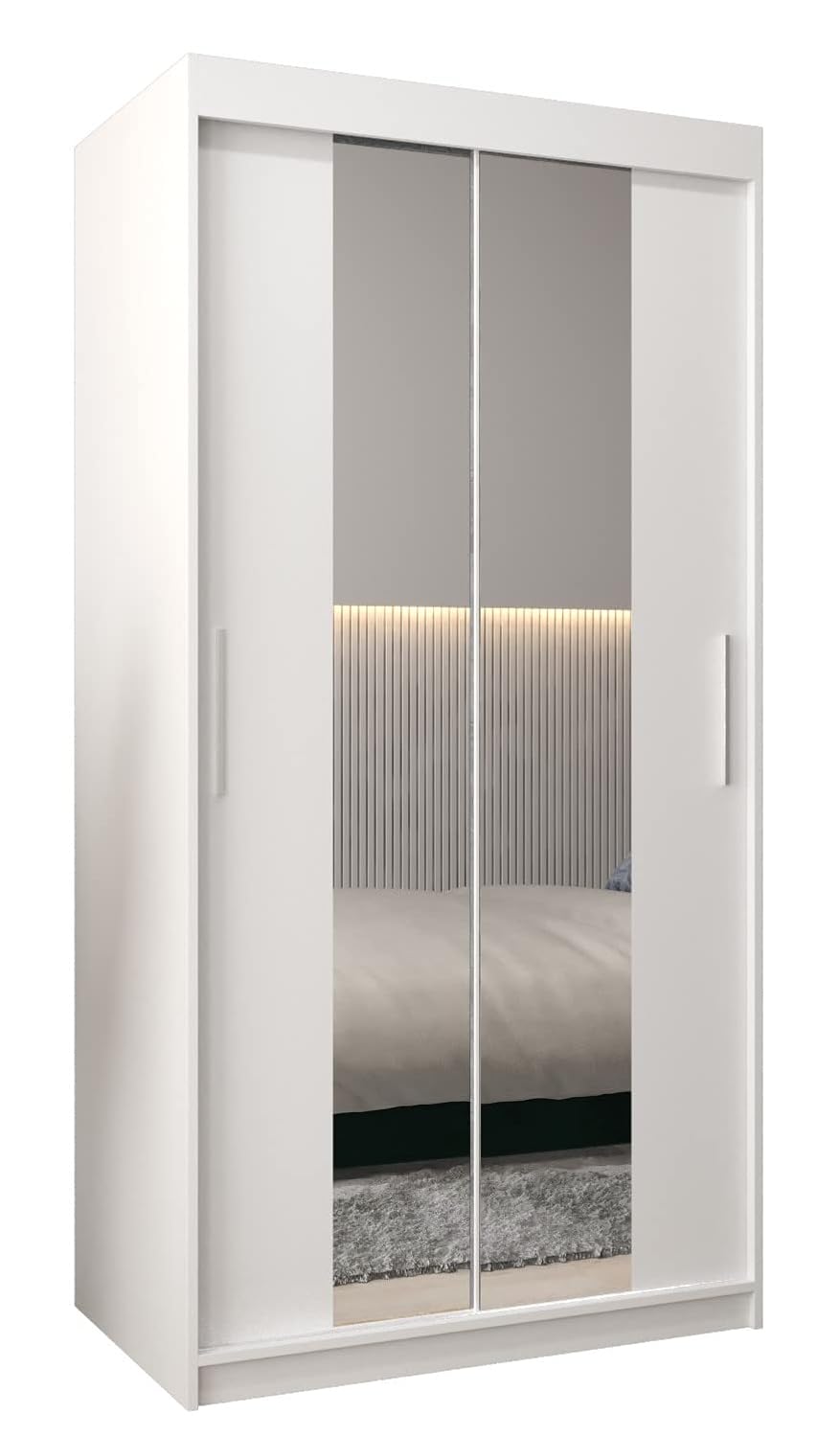 Kryspol Schwebetürenschrank Tokyo 1-100 cm mit Spiegel Kleiderschrank mit Kleiderstange und Einlegeboden Schlafzimmer- Wohnzimmerschrank...